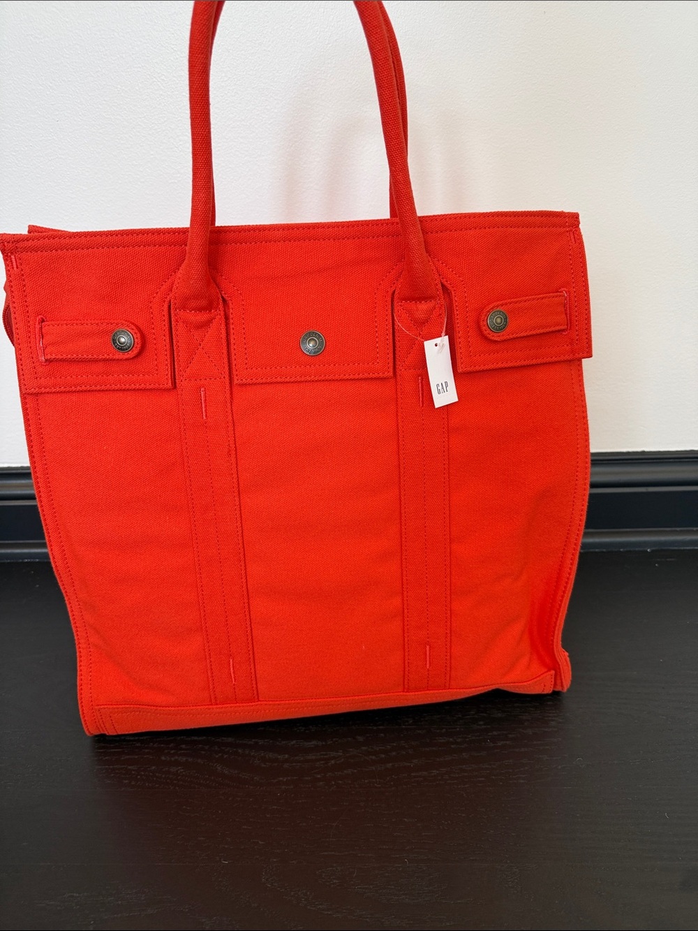 GAP Bright Red Canvas Tote with Snap-Flap Pockets